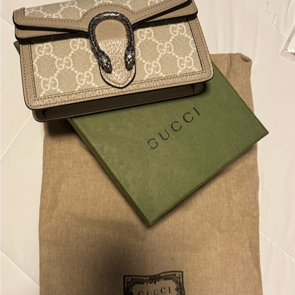 Gucci Beige GG Supreme Mini Crossbody with Silver-Tone Hardware